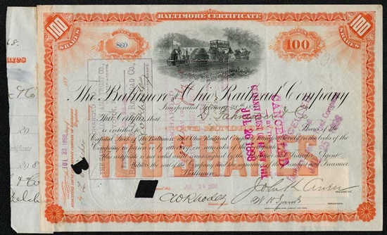 The Baltimore and Ohio (B&O) Railroad Company Stock Certificate 1898