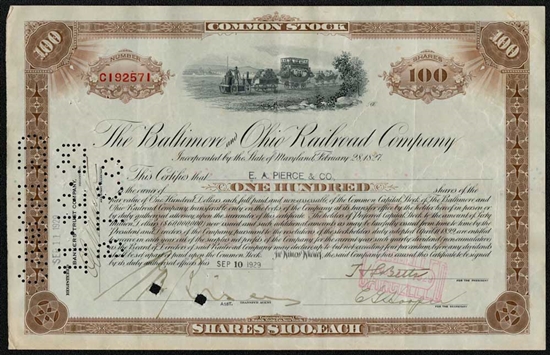 The Baltimore and Ohio (B&O) Railroad Company Stock Certificate