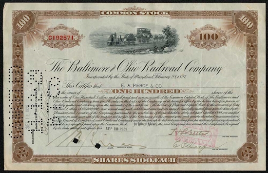 The Baltimore and Ohio (B&O) Railroad Company Stock Certificate