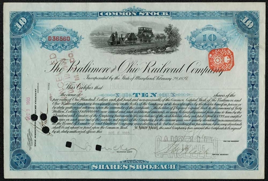The Baltimore and Ohio (B&O) Railroad Co Stock - 1902/03