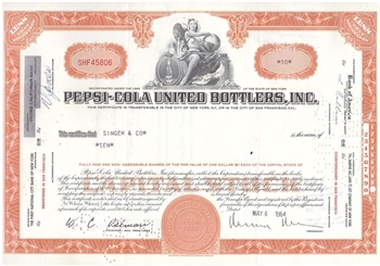 Pepsi-Cola United bottlers, Inc. Stock Certificate