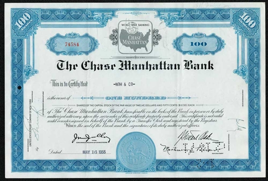 Chase Manhattan Bank Stock Certificate