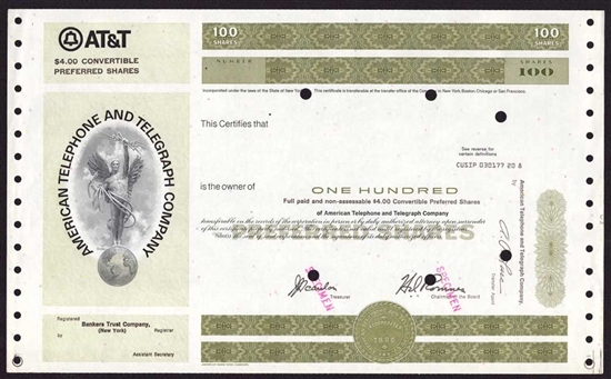 AT&T Specimen Stock Certificate - American Telephone and Telegraph Co.