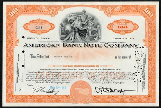 American Bank Note Company Stock Certificate