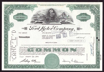 Ford Motor Company Stock Certificate  - Unissued 1970s