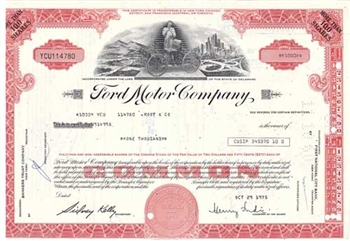 Ford Motor Company Stock Certificate with Henry Ford Red