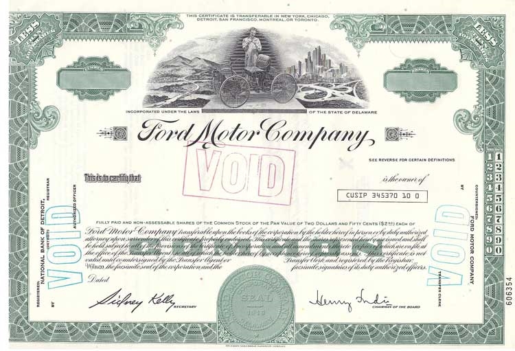 Ford Motor Company Stock Certificate