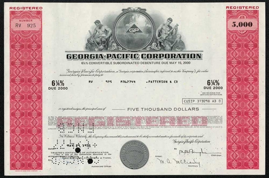 Georgia Pacific Corporation Bond Certificate - $5,000