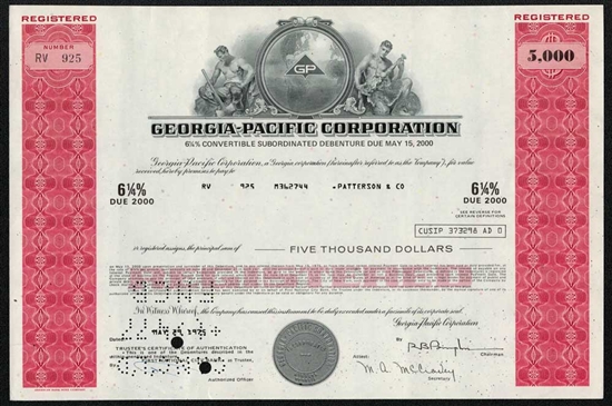 Georgia Pacific Corporation Bond Certificate - $5,000