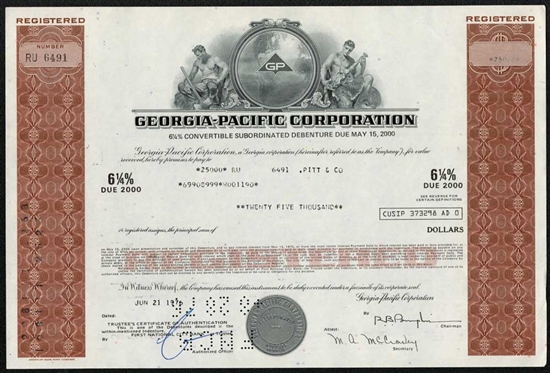 Georgia Pacific Corporation Bond Certificate -$25,000