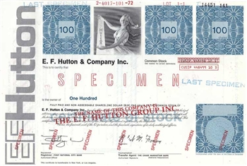 E.F. Hutton and Company Inc. Specimen Bond Certificate