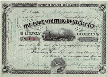 The Fort Worth and Denver City Railway Company Stock Certificate