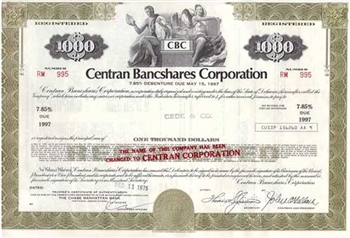 Centran Bancshares Corp Bond Certificate