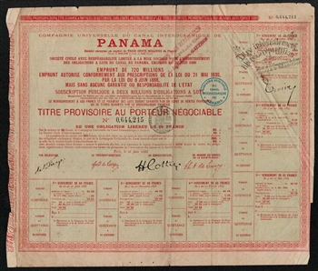 French Panama Canal Bond Certificate - 1888