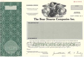 The Bear Stearns Company Inc. Stock Certificate- Specimen