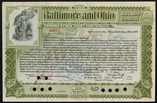 1899 Baltimore and Ohio (B&O) Railroad Co. Stock