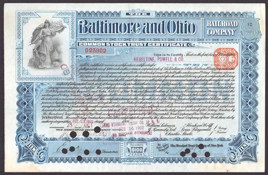 1900 Baltimore and Ohio (B&O) Railroad Co. Stock