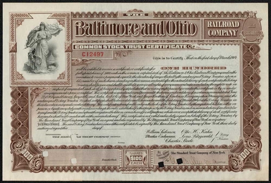 1890s Baltimore and Ohio (B&O) Railroad Co. Stock Certificate - Unissued