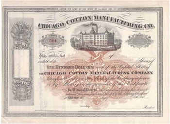 1800's Chicago Cotton Manufacturing Company Stock Certificate