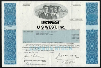 USWEST Inc. Stock Certificate