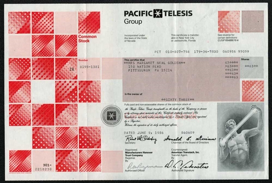 Pacific Telesis Group Stock Certificate