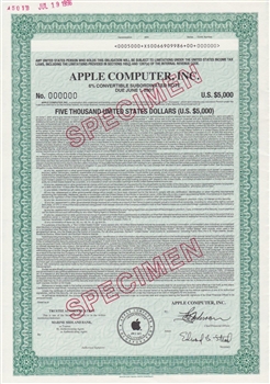 Apple Computer Specimen Bond Certificate - RARE