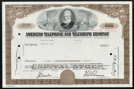 American Telephone and Telegraph AT&T Stock Certificate