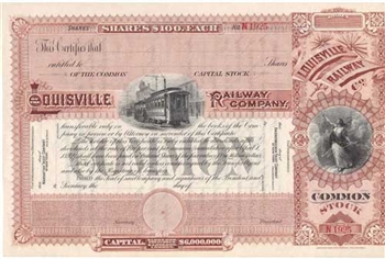 Louisville Railway Company 1800s Stock Certificate