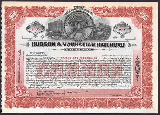 Hudson & Manhattan Railroad Company Stock Certificate