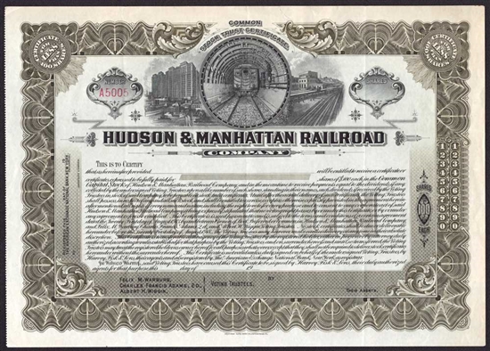 Hudson & Manhattan Railroad Company Stock Certificate