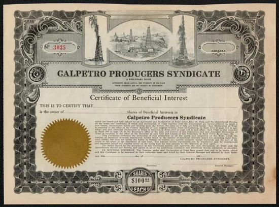 Calpetro Producers Syndicate Stock Certificate