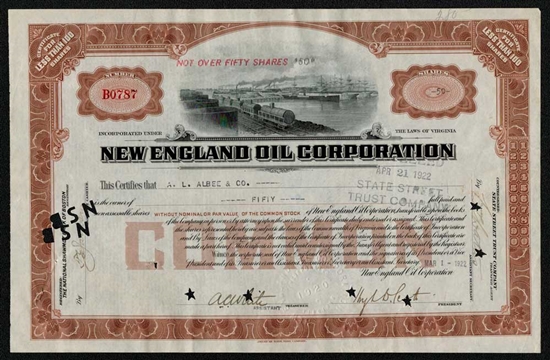 New England Oil Corporation Stock Certificate