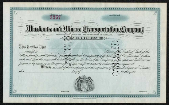 Merchant and Miners Transportation Company Stock Certificate