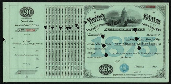 1870s U.S. Internal Revenue Stamp for Special Tax - Malt Liquors