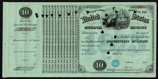 1875 U.S. Internal Revenue Stamp for Special Tax - Cigars