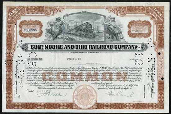 Gulf, Mobile and Ohio Railroad Company Stock Certificate - 1958