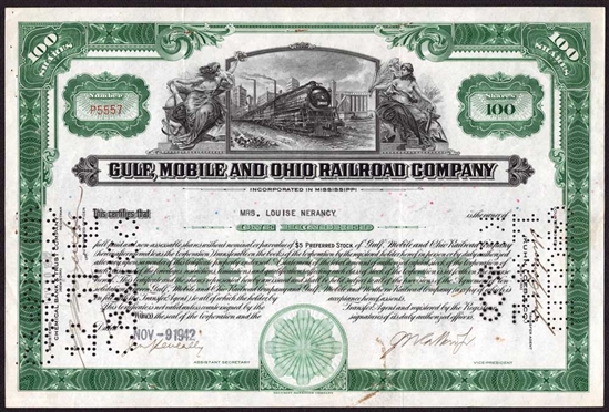 Gulf, Mobile and Ohio Railroad Company Stock Certificate