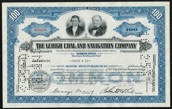 The Lehigh Coal and Navigation Company Stock Certificate
