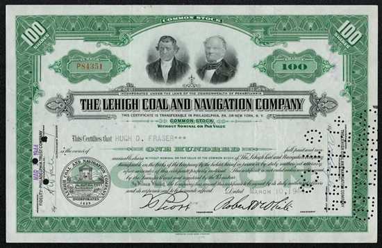 The Lehigh Coal and Navigation Company Stock Certificate