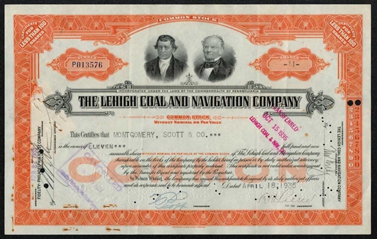 The Lehigh Coal and Navigation Company Stock Certificate