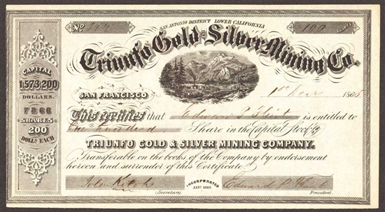 Triunfo Gold & Silver Mining Company - 1865 - California