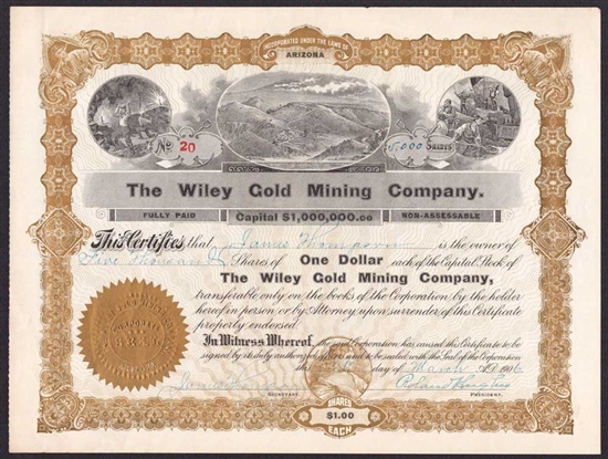 The Wiley Gold Mining Company - 1906 - Arizona Territory