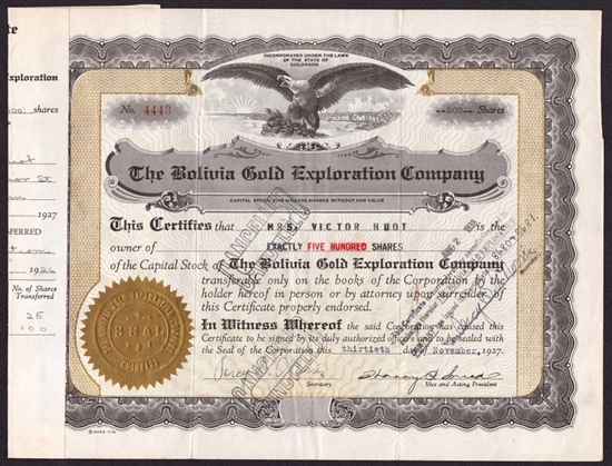 The Bolivia Gold Exploration Company - 1927 - Colorado
