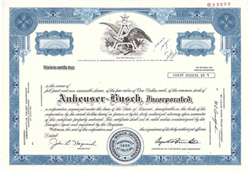 Anheuser-Busch, Inc. Specimen Stock Certificate