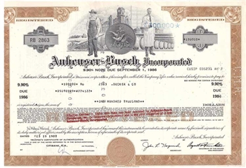 Anheuser-Busch, Inc. $100,000 Bond Certificate