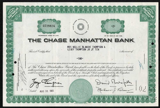 Chase Manhattan Bank Stock Certificate