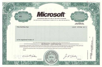 Microsoft Specimen Stock Certificate - Rare