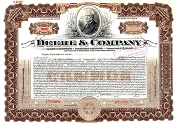 John Deere Stock Certificate - Specimen