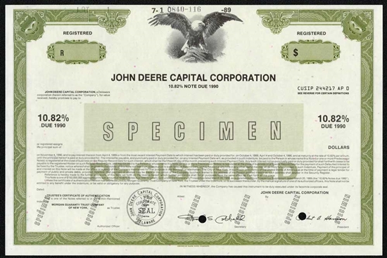 John Deere Capital Bond Specimen Certificate