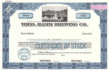 Theo Hamm Brewing Co. Specimen Stock Certificate